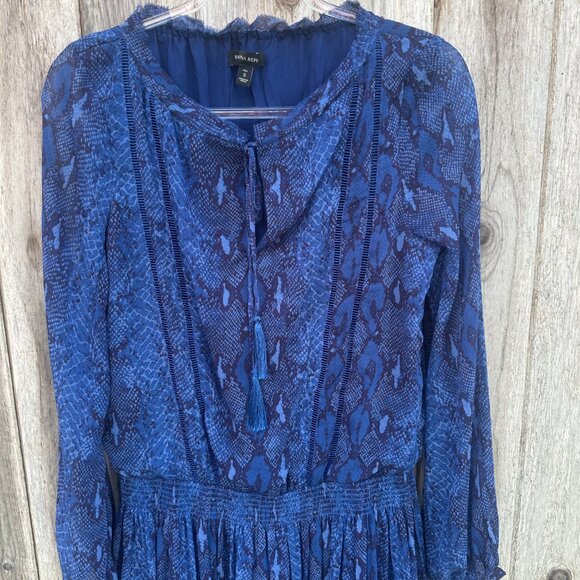 Banana Republic Blue Snakeskin Long Sleeve Dress Small - Picture 5 of 13